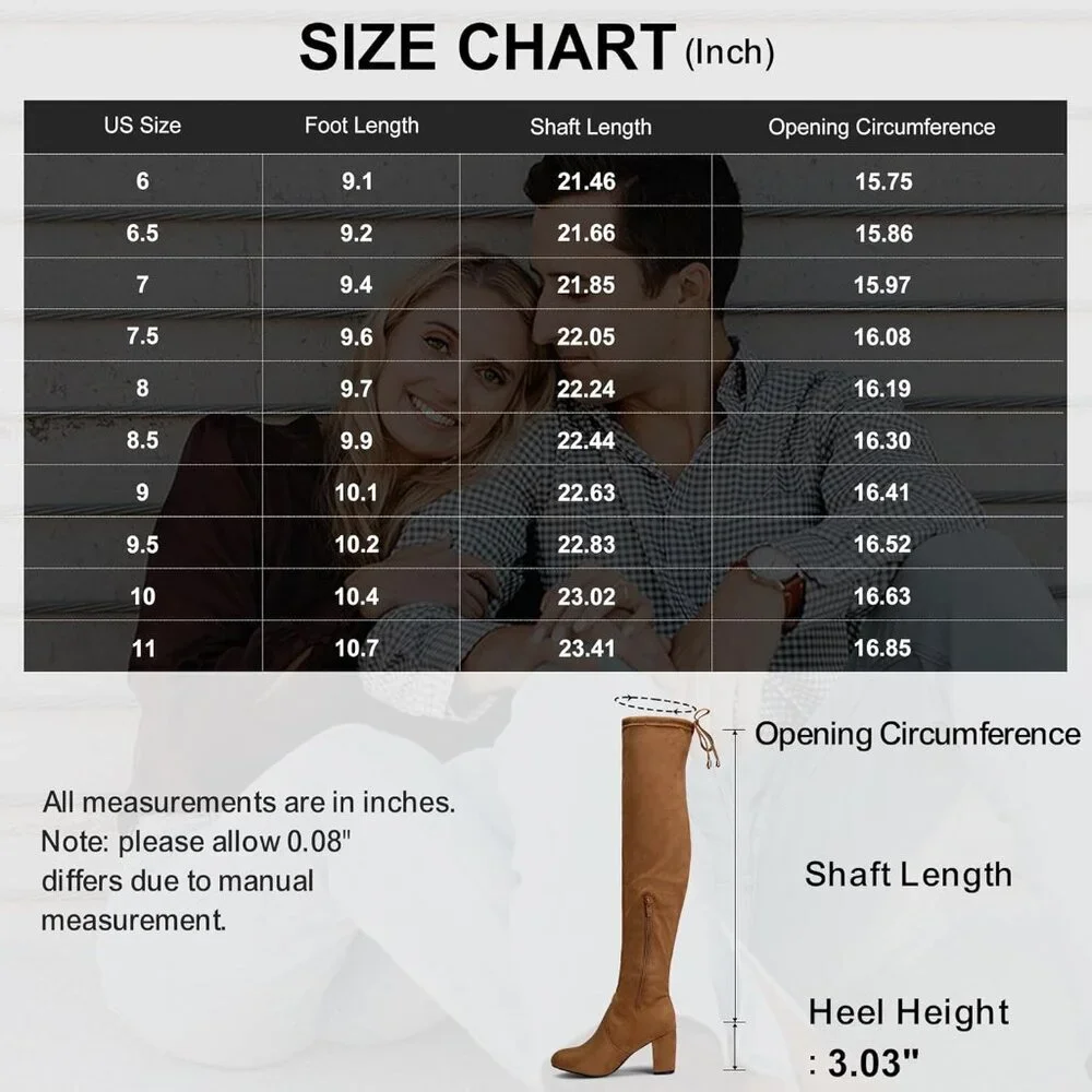 Women's Camel Suede Chunky Heels Zipper Over The Knee High Adjustable Boots